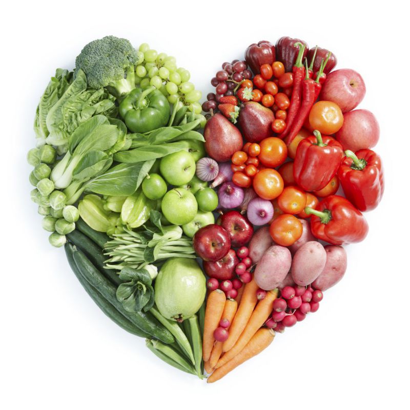 heart shape by various vegetables and fruits