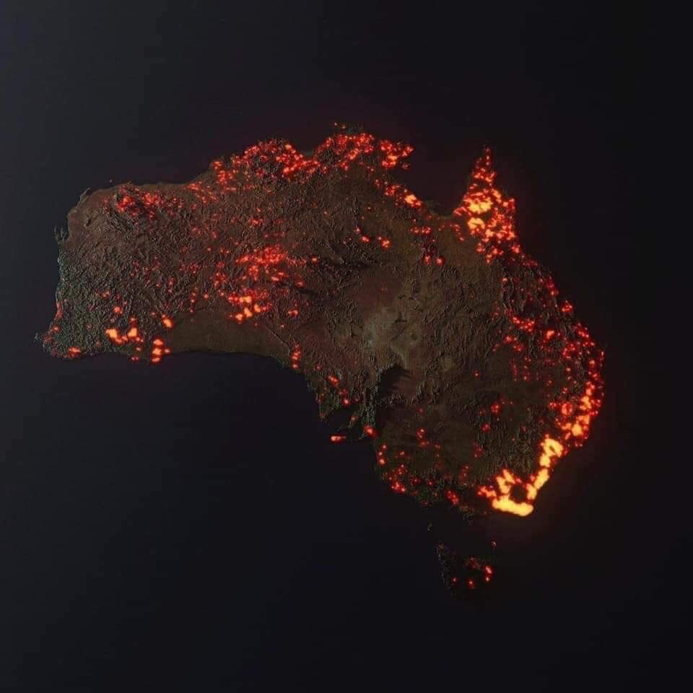  Satellite Image constructed using data from NASA showing the extent of Australia’s Bushfire 