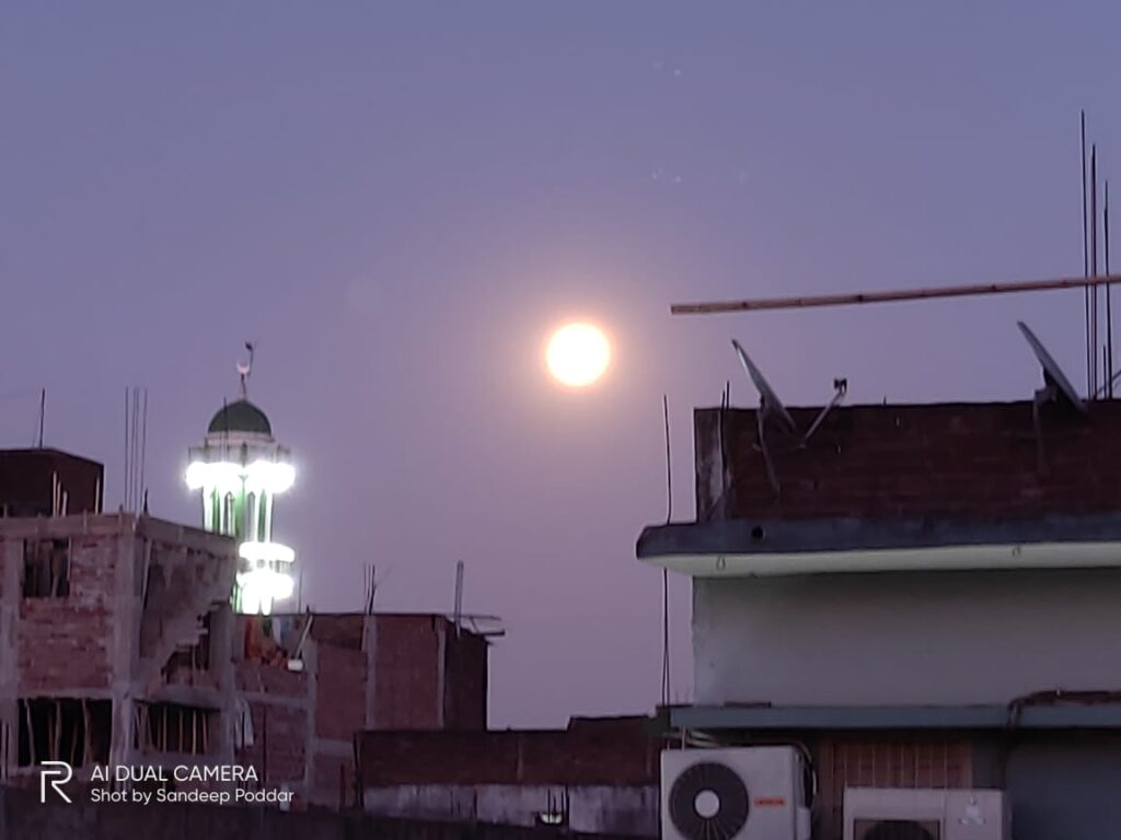 Supermoon in an urban area