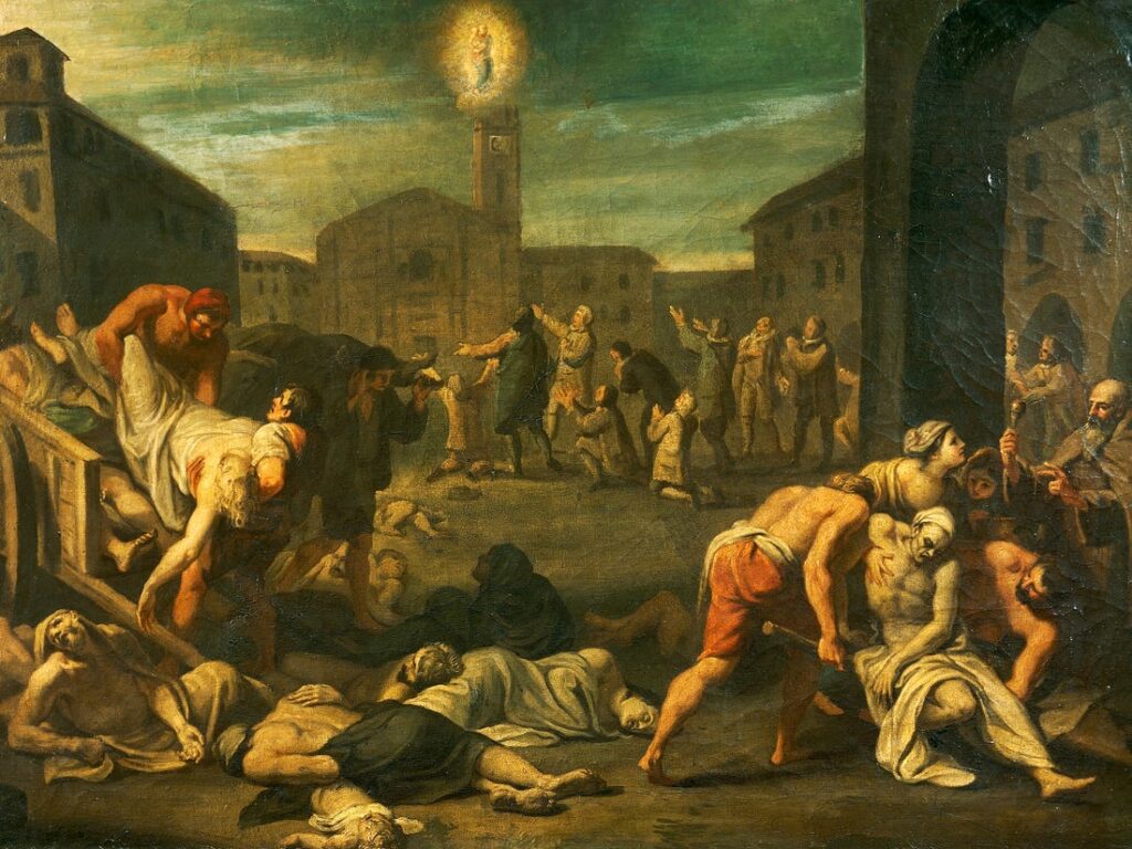 A painting that depicts the horrors of plague in Italy in the 17th century