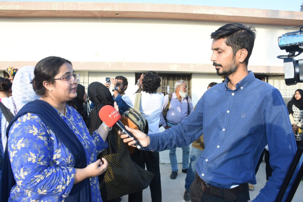 Ayesha Mujtaba, giving an interview to the Hum News - discusses her aspirations in the field of Astrophysics; she is currently a master's student at the ISST. (Credits: ISST)