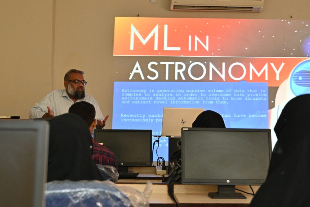 Dr Prof. Ali Ismail giving a talk on applications of Data and Machine Learning in Astronomy. (Credits: NCBC NED UET)