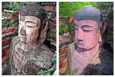 Leshan Giant Buddha, a statue in China, has withstood the effects of nature for more than a thousand years but is now showing signs of corrosion due to acid rain