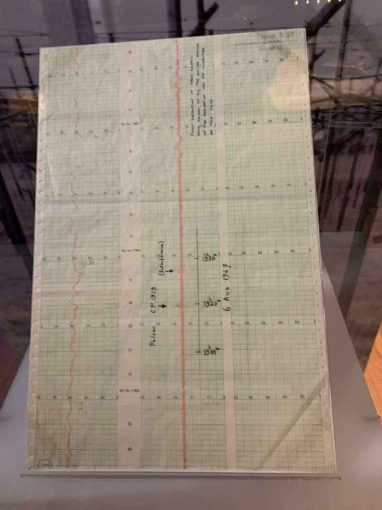 A chart on which Burnell first recognised evidence of a pulsar, exhibited at Cambridge University Library