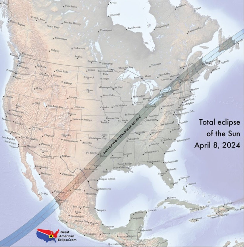 Map showing the path of the solar eclipse. Credit: greatamericaneclipse.com